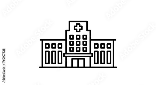 Minimalist Black And White Hospital Illustration Suitable For Medical, Healthcare, And Design