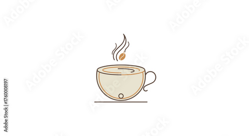 Minimalist Coffee Cup With Steam And Coffee Bean On Black Background Illustration