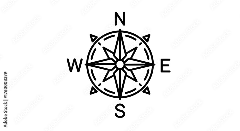 Fototapeta premium Minimalist Compass Rose Silhouette Design for Navigation and Directional Guidance