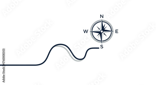 Minimalist Compass Pointing Navigation Route Symbol On Black Background Concept Visualization