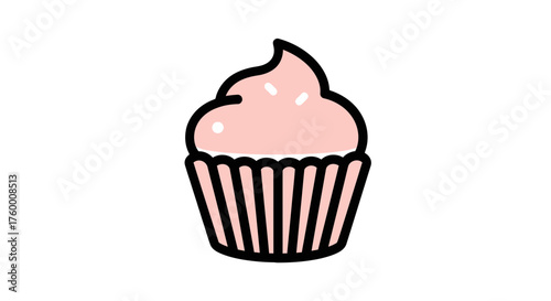 Minimalist Cupcake Illustration On Black Background, Isolated Sweet Dessert Design