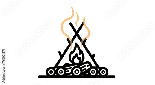 Minimalist Campfire Illustration Shining Brightly Against the Darkness in Graphic Style
