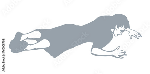 An exhausted person lies on the ground. Vector drawing