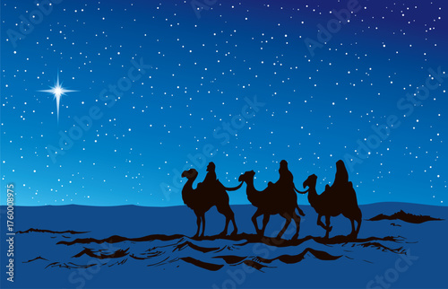 Camel caravan travels. Vector drawing