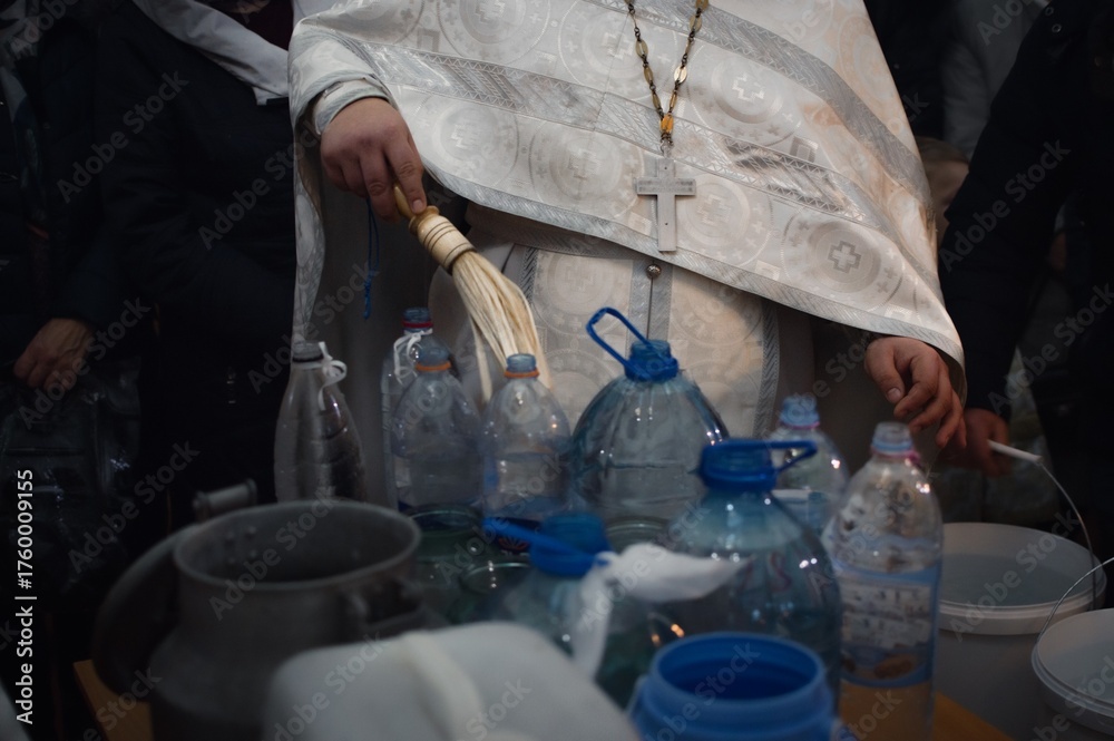 Fototapeta premium Rite of Great Consecration of Water on Feast of Epiphany in Orthodox Church