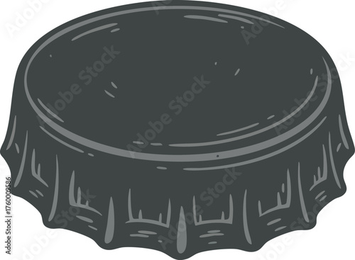 Bottle cap vector illustration of dark gray metal crown cap with textured detail isolated on white background