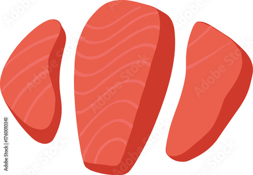 Three slices of raw salmon fish food ingredient