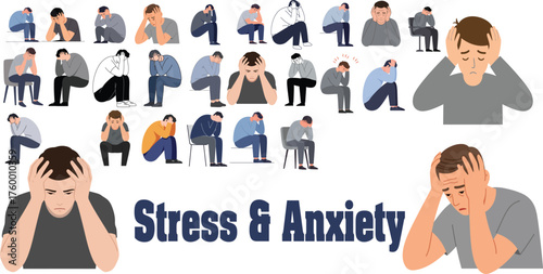 Overthinking stress ,anxiety ,depression  Mind Flat Vector Illustration