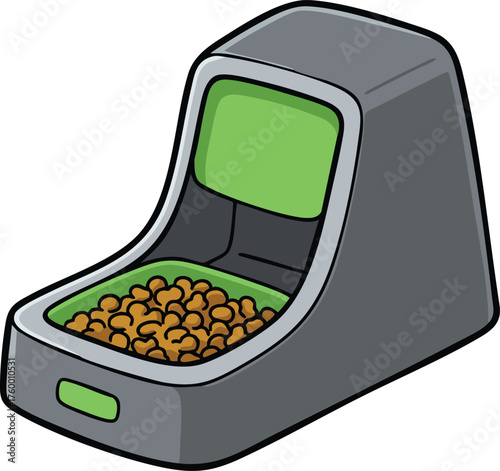 Automatic pet feeder with dry food bowl in gray and green colors for convenient feeding solution 