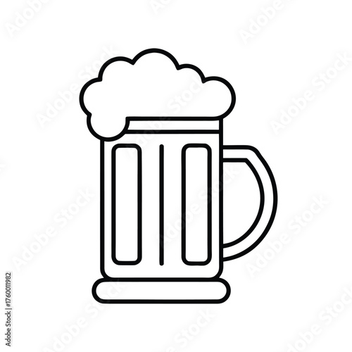 Minimalist Line Art of Beer Mug with Foam – Black and White Icon for Bar Culture, Social Drinking, and Beverage Design