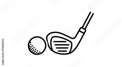Minimalist golf club and ball silhouettes on a stark black background design