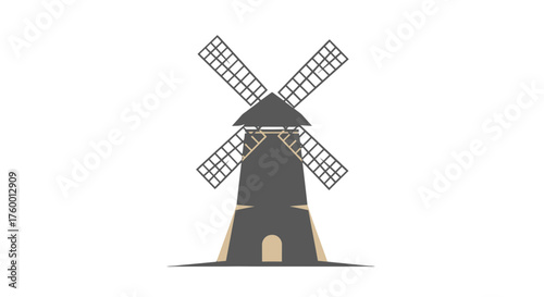 Minimalist Illustration of a Windmill Silhouetted Against a Dark Background