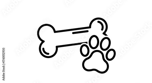 Minimalist Illustration Of Bone And Paw Print Symbolizing Dog Friendship And Loyalty