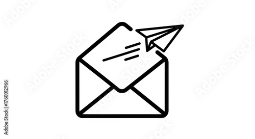 Minimalist Illustration Of Paper Airplane Emerging From Envelope, Sending Message Symbol
