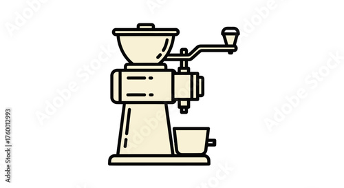 Minimalist Illustration of Vintage Coffee Grinder on Black Background Artwork
