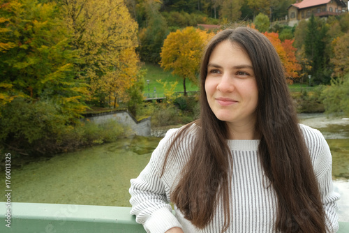 Wallpaper Mural Portrait of Happy 30 Year Old Brunette Woman in Autumn Nature Torontodigital.ca
