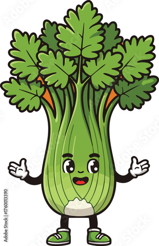 Celery vegetable character cartoon with green leaves and happy expression vector illustration 