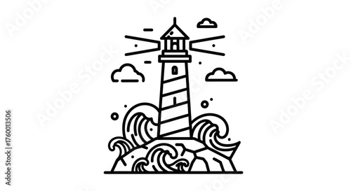 Minimalist Lighthouse Emblem: A Symbol Of Guidance In Stormy Seas, Darkness