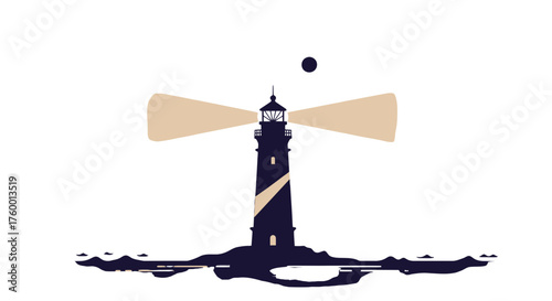Minimalist Lighthouse Illuminated In The Night, Guiding Vessels Through The Waters