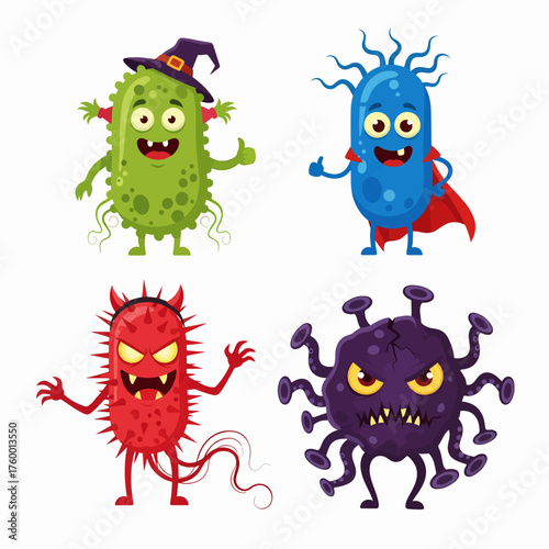 Cartoon monster mascot. Halloween funny monsters, bizarre gremlin with horn and furry creations. Cartoons character