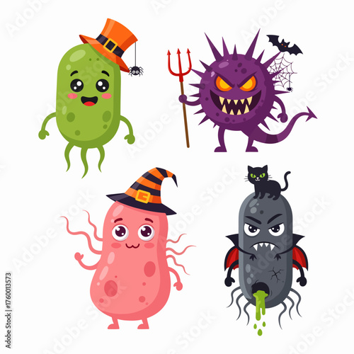 Cartoon monster mascot. Halloween funny monsters, bizarre gremlin with horn and furry creations. Cartoons character. Halloween funny monsters, bizarre goofy gremlin with horn and silly furry