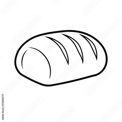 Minimalist Line Art of Loaf of Bread with Diagonal Slashes – Black and White Icon for Baking, Artisan Food, and Nutrition