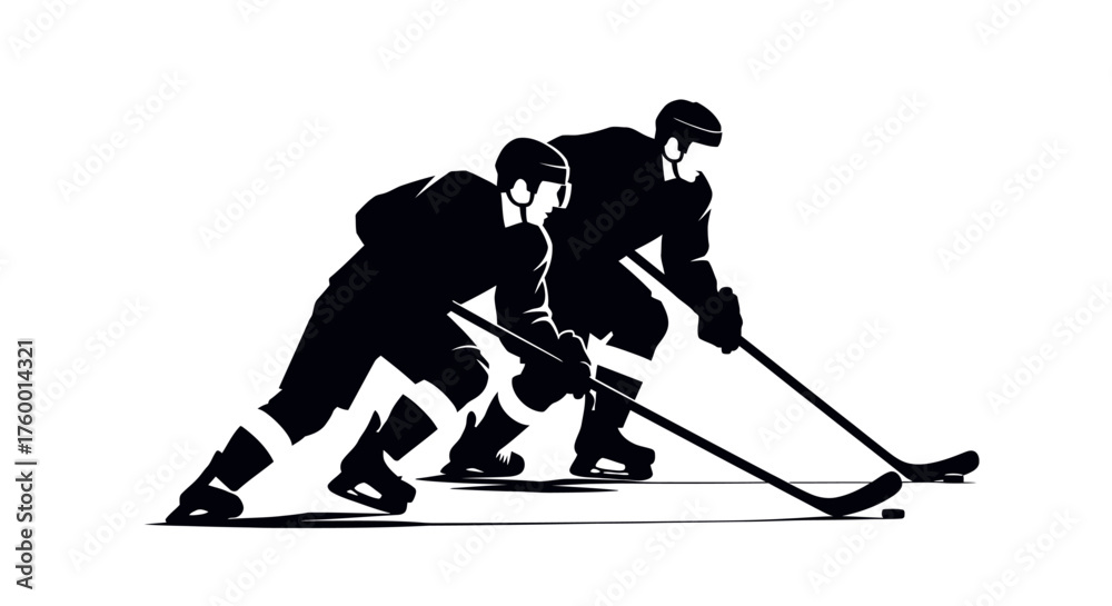 Fototapeta premium Two hockey players in action, vector illustration