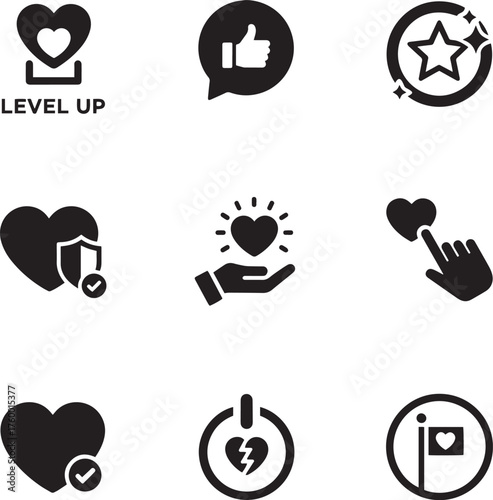 Loyalty, Likes, and Interaction Icons - Modern Black Vector Set