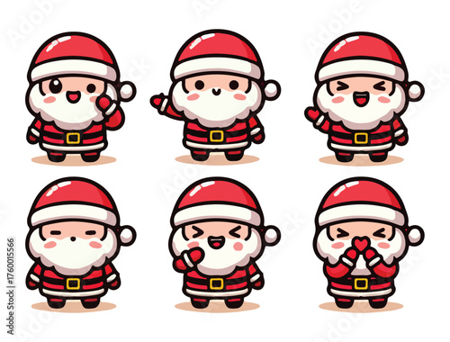 Cute Santa Claus Character Icon Set – Chibi Christmas Vector Pack