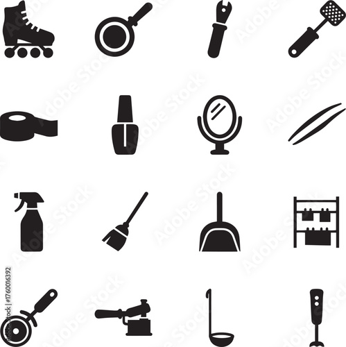 Everyday Household, Personal Care, and Kitchen Tools - Vector Icon Set