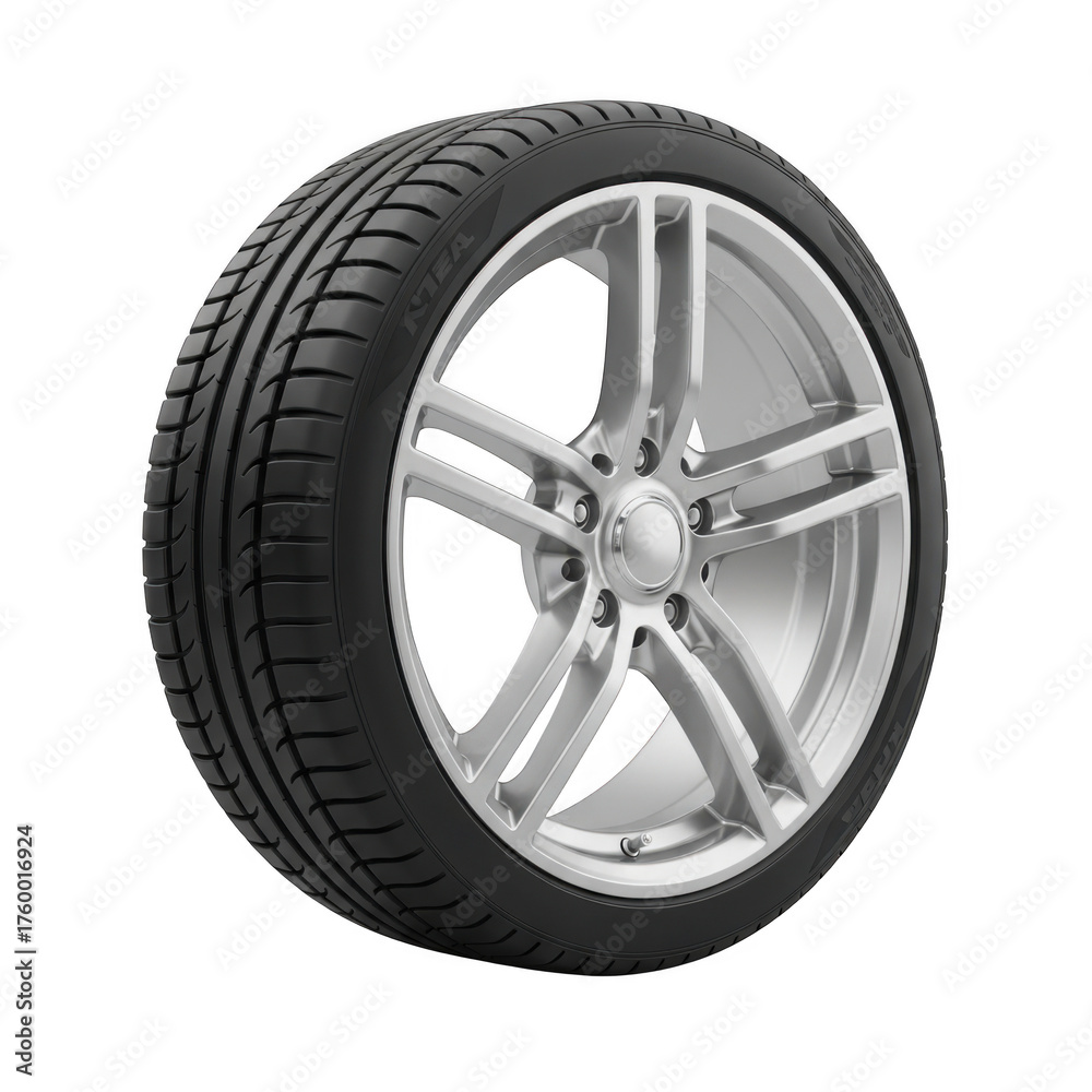Obraz premium High-performance automotive tire and alloy wheel assembly close-up shot transparent background