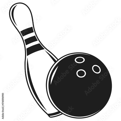 Classic bowling ball and pin silhouette icon for sports and recreation themes