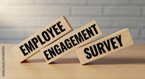 Employee Engagement Survey on Wooden Blocks HR Feedback Concept Idea