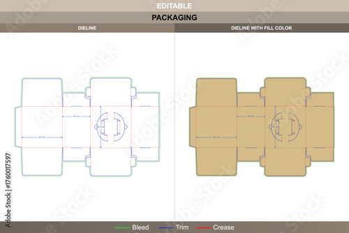 Overlapping tuck end box dieline professional vector printing packaging template structured folds and precise die line arrangement for durable and high-quality packaging