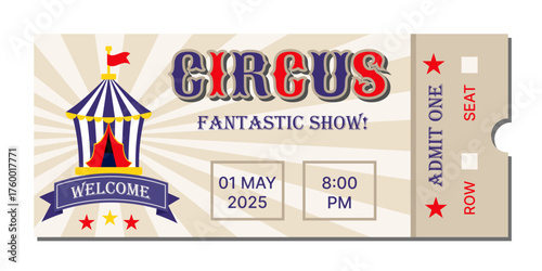 Colorful Circus Ticket Mockup Template on Clean Background for Branding Design