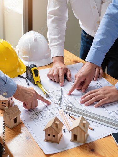 architect man working with blueprints, engineer inspection in workplace for architectural plan, sketching a construction project, selective focus