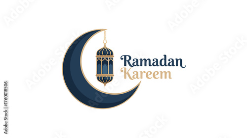 Elegant Ramadan Kareem Illustration with Crescent Moon and Traditional Lantern Design for Islamic Celebrations and Festive Greetings