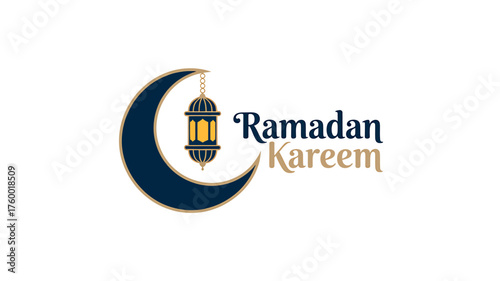 Elegant Ramadan Kareem Design Featuring Crescent Moon and Lantern for Festive Greetings and Celebrations