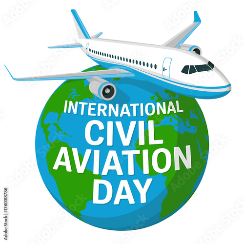 International Civil Aviation Day Illustration with Airplane and Earth Globe Celebrating Global Air Travel and Safe Flight Operations Worldwide