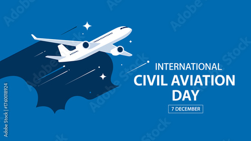 International Civil Aviation Day Vector Graphic with Airplane Illustration and Blue Background for Aviation Industry Promotion and Celebration