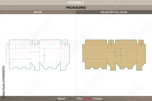 Roof box dieline with auto bottom snap lock professional vector printing packaging layout structured folds and precise die line mapping for sturdy product enclosure