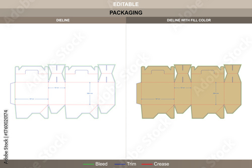 Tuck end box dieline with auto lock bottom professional vector printing packaging layout structured folds and precise die line setup ensuring sturdy closure