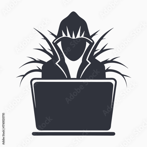 A hooded spectre figure presents a circuit board pattern on its chest digitally