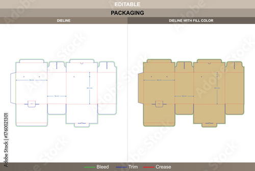 Tuck end box dieline with security buckles vector printing packaging layout highlighting structured folds and accurate die line design for high-quality retail packaging