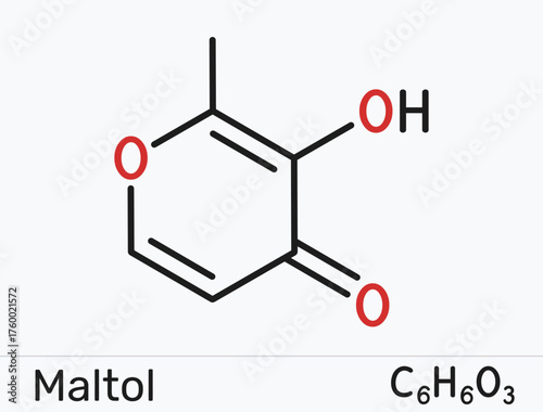 Maltol E636 molecule. Flavour enhancer and aroma compound. Vector illustration