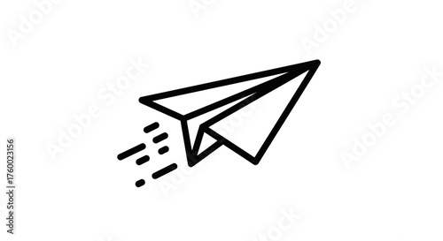 Minimalist Paper Airplane Silhouette Soaring Through Darkness with Stylized Trails