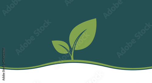 Minimalist Plant Illustration With Green Leaves Emerging From Dark Ground Setting