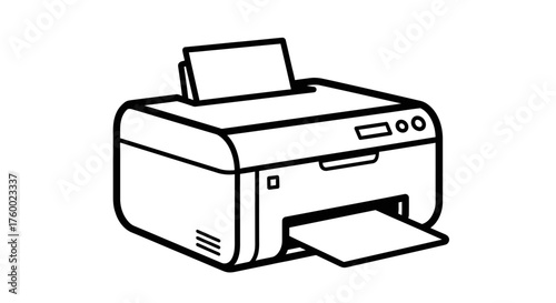 Minimalist Printer Outline Isolated On Black Background Creating Professional Documents Easily
