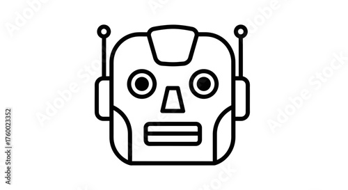 Minimalist Robotic Head Icon Depicting Artificial Intelligence And Futuristic Technology Symbol