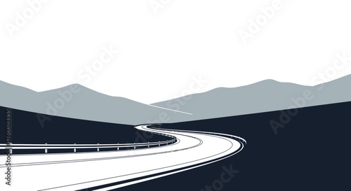 Minimalist Road Journey Through Mountains In Black And White Aesthetic Design Concept